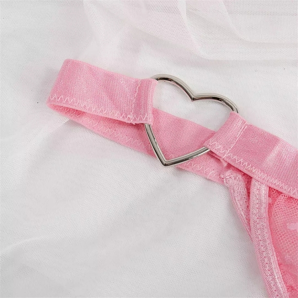 Pink Sexy Eroti. 2 Piece Heart Lace Lingerie Set - Picture 11 of 15